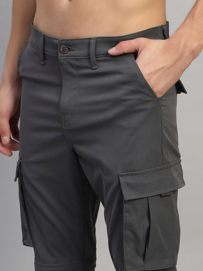 Men's Solid Charcoal Regular Fit Casual Cargo