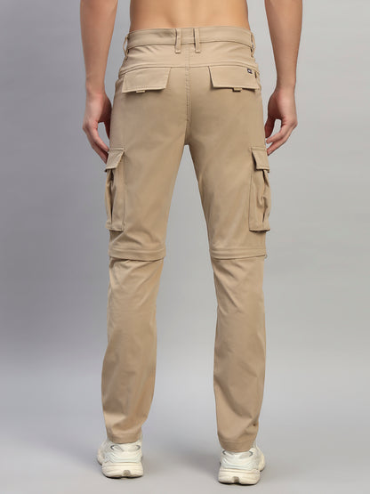 Men's Solid Khaki Regular Fit Casual Cargo