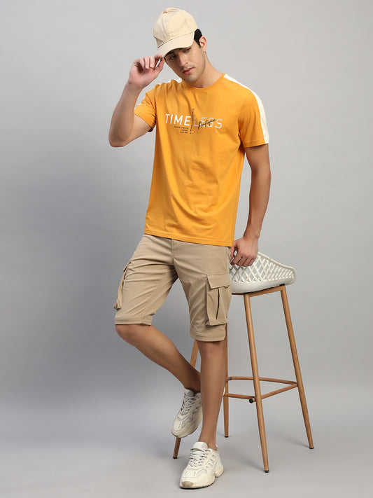 Men's Solid Khaki Regular Fit Casual Cargo