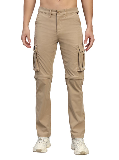 Men's Solid Khaki Regular Fit Casual Cargo