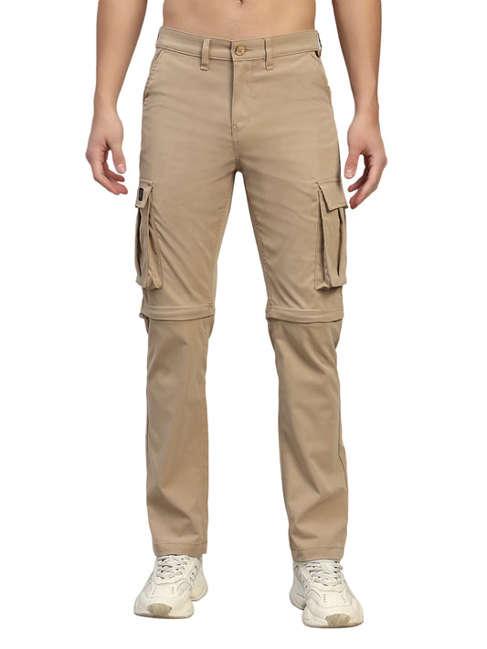 Men's Solid Khaki Regular Fit Casual Cargo