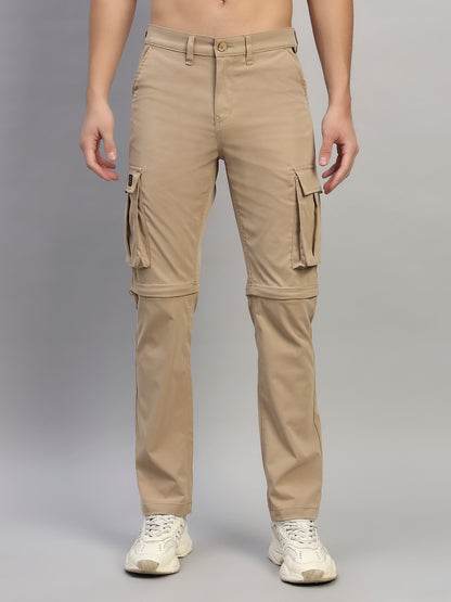 Men's Solid Khaki Regular Fit Casual Cargo