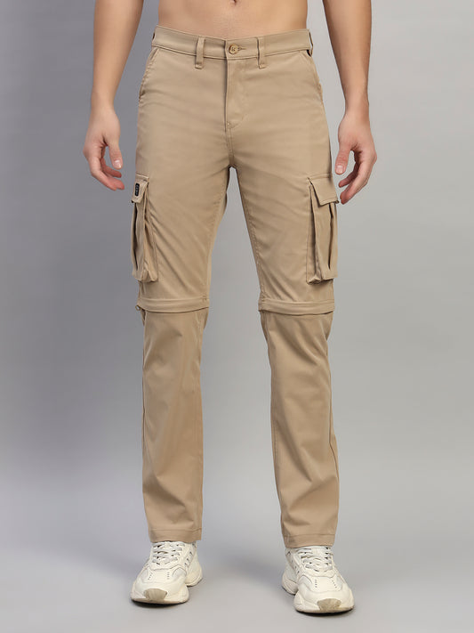 Men's Solid Khaki Regular Fit Casual Cargo
