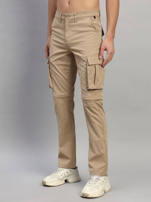 Men's Solid Khaki Regular Fit Casual Cargo