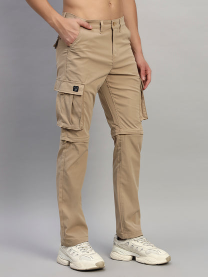 Men's Solid Khaki Regular Fit Casual Cargo