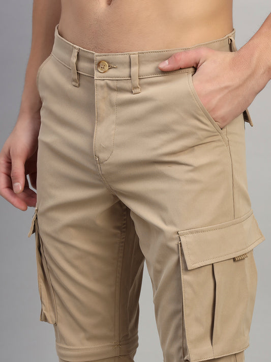 Men's Solid Khaki Regular Fit Casual Cargo