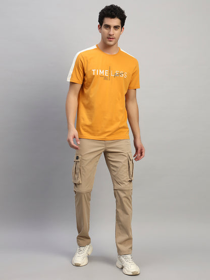 Men's Solid Khaki Regular Fit Casual Cargo