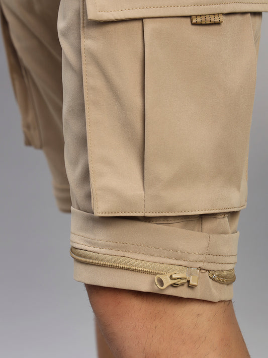 Men's Solid Khaki Regular Fit Casual Cargo