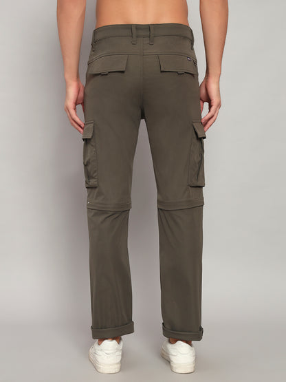 Men's Solid Olive Green Regular Fit Casual Cargo