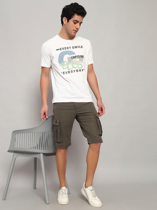 Men's Solid Olive Green Regular Fit Casual Cargo