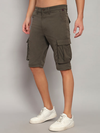 Men's Solid Olive Green Regular Fit Casual Cargo