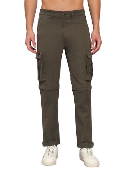 Men's Solid Olive Green Regular Fit Casual Cargo