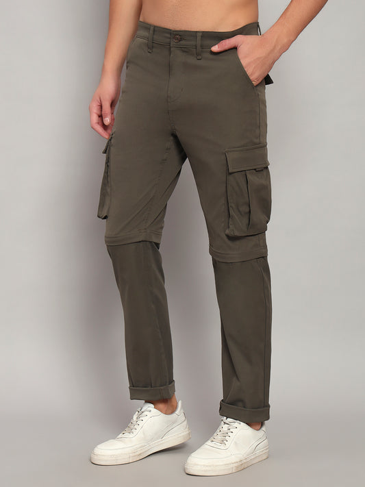 Men's Solid Olive Green Regular Fit Casual Cargo