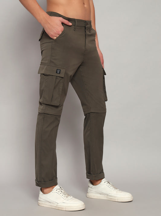 Men's Solid Olive Green Regular Fit Casual Cargo
