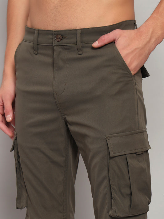 Men's Solid Olive Green Regular Fit Casual Cargo