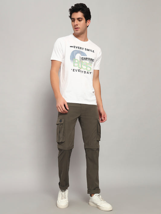 Men's Solid Olive Green Regular Fit Casual Cargo