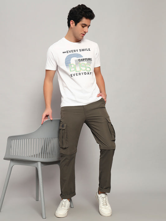 Men's Solid Olive Green Regular Fit Casual Cargo