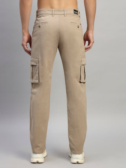 Men's Solid Fawn Regular Fit Casual Cargo