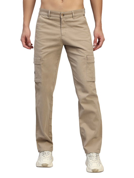 Men's Solid Fawn Regular Fit Casual Cargo