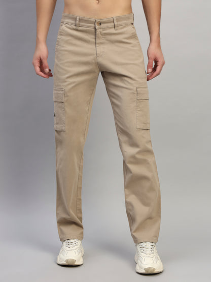 Men's Solid Fawn Regular Fit Casual Cargo