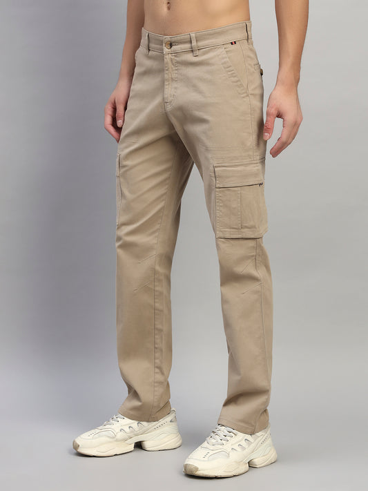 Men's Solid Fawn Regular Fit Casual Cargo