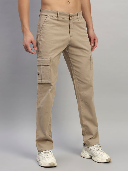 Men's Solid Fawn Regular Fit Casual Cargo