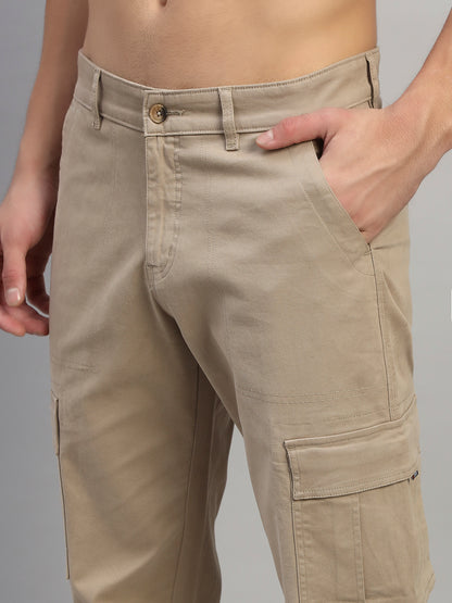 Men's Solid Fawn Regular Fit Casual Cargo