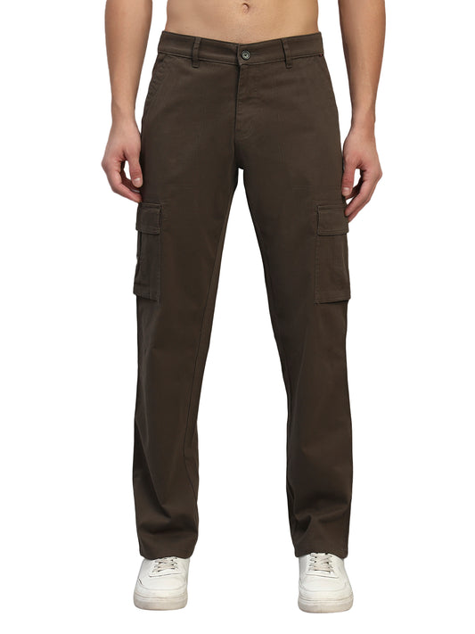 Men's Solid Olive Green Regular Fit Casual Cargo