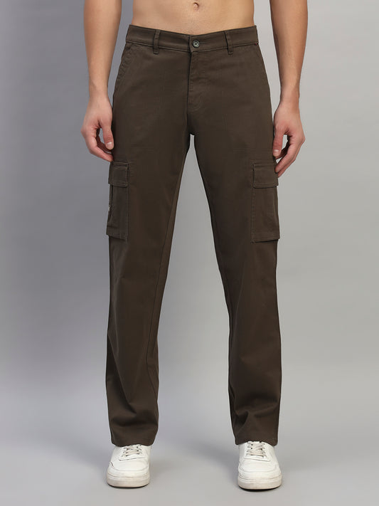 Men's Solid Olive Green Regular Fit Casual Cargo