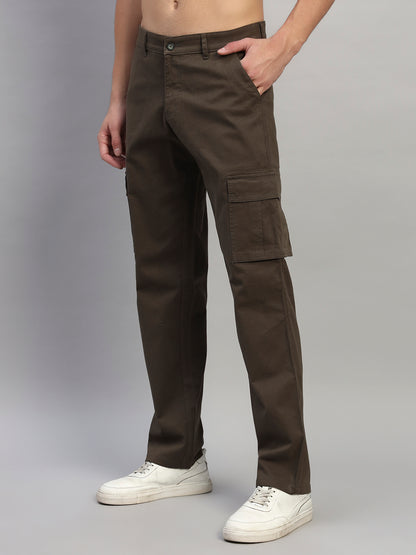 Men's Solid Olive Green Regular Fit Casual Cargo