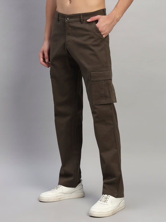 Men's Solid Olive Green Regular Fit Casual Cargo