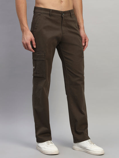 Men's Solid Olive Green Regular Fit Casual Cargo