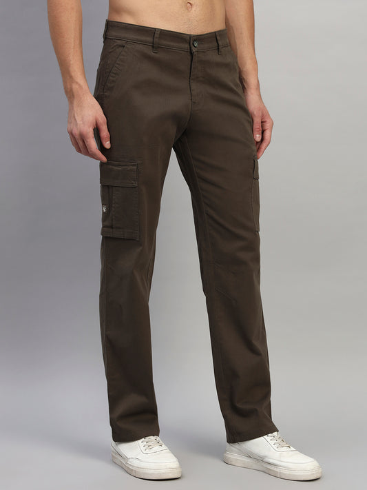 Men's Solid Olive Green Regular Fit Casual Cargo
