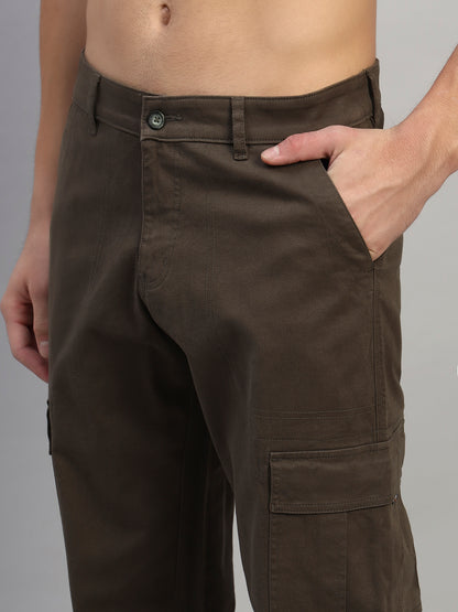 Men's Solid Olive Green Regular Fit Casual Cargo