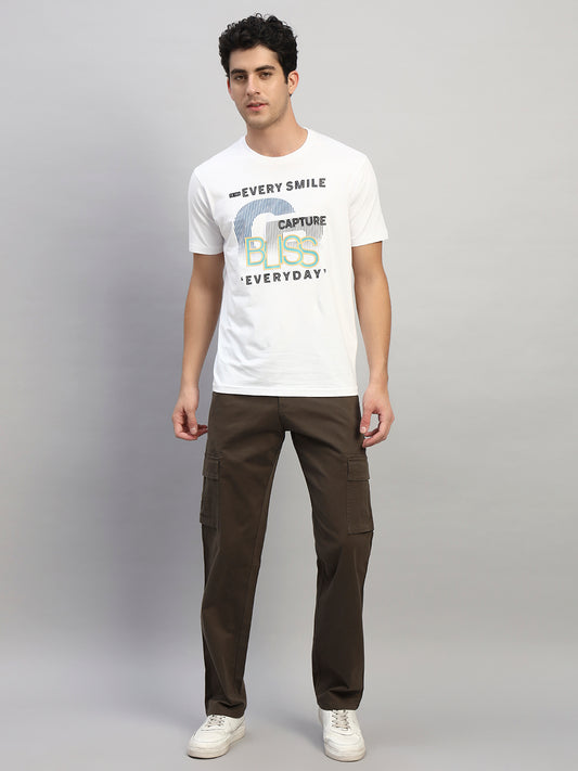 Men's Solid Olive Green Regular Fit Casual Cargo