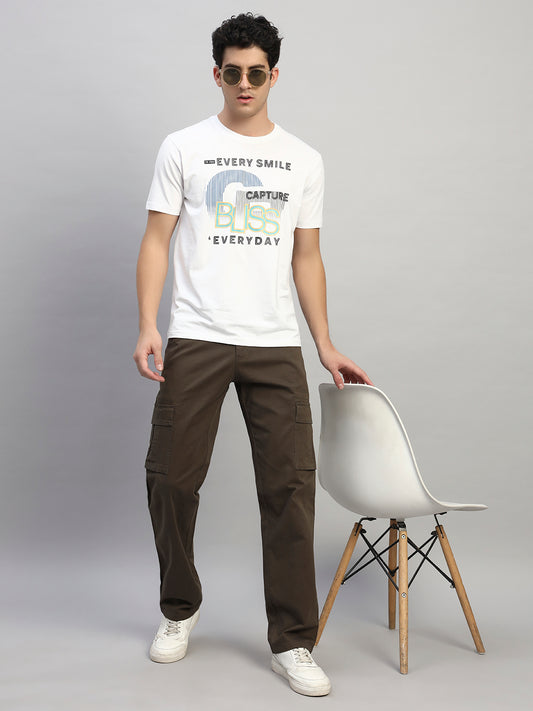 Men's Solid Olive Green Regular Fit Casual Cargo