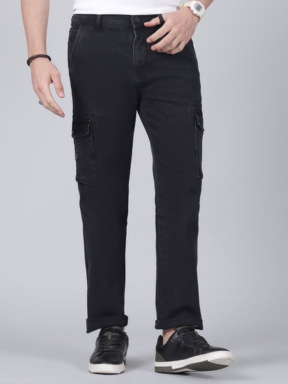 Men's Solid Black Regular Fit Casual Cargo