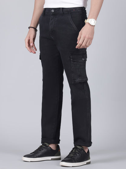 Men's Solid Black Regular Fit Casual Cargo