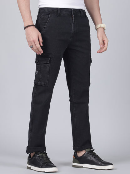 Men's Solid Black Regular Fit Casual Cargo