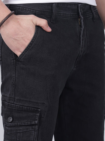 Men's Solid Black Regular Fit Casual Cargo