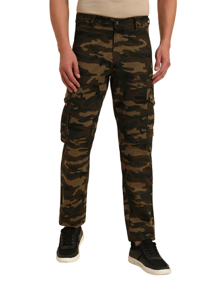 Men's Olive Green Printed Regular Fit Casual Cargo