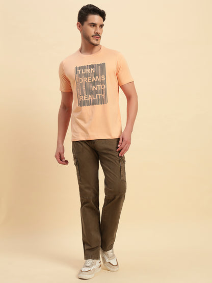 Men's Brown Solid Regular Fit Casual Cargo