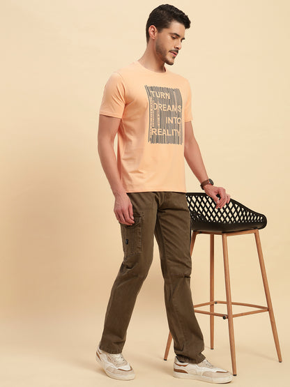 Men's Brown Solid Regular Fit Casual Cargo