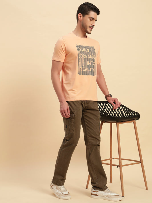 Men's Brown Solid Regular Fit Casual Cargo