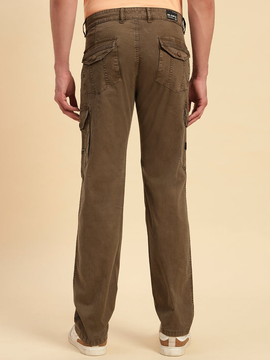 Men's Brown Solid Regular Fit Casual Cargo
