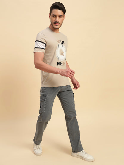 Men's Grey Solid Regular Fit Casual Cargo