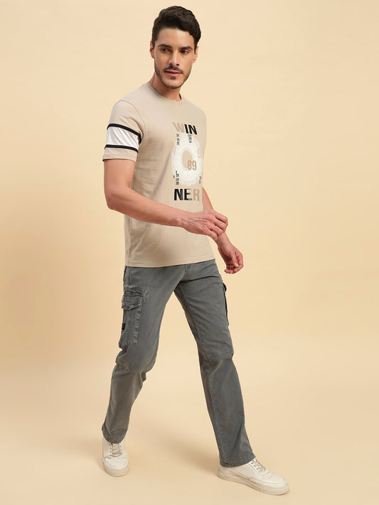 Men's Grey Solid Regular Fit Casual Cargo