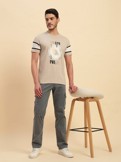 Men's Grey Solid Regular Fit Casual Cargo