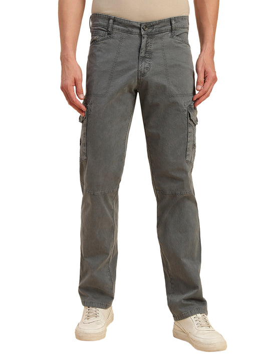 Men's Grey Solid Regular Fit Casual Cargo