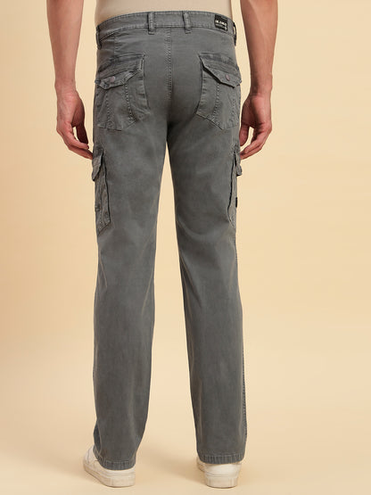 Men's Grey Solid Regular Fit Casual Cargo